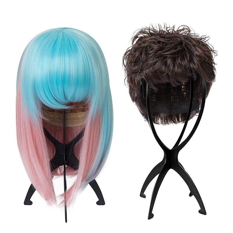 Dansee 6 Pack Short Wig Stand Portable Wig Holder for multiple Wigs and Hats, 14.2 Inches Travel Wig Stand(Black) - Image 2